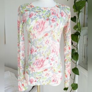 Garnet Hill Rose Floral Merino Wool Sweater